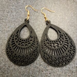 Black Wood Bohemian Dangle Earrings